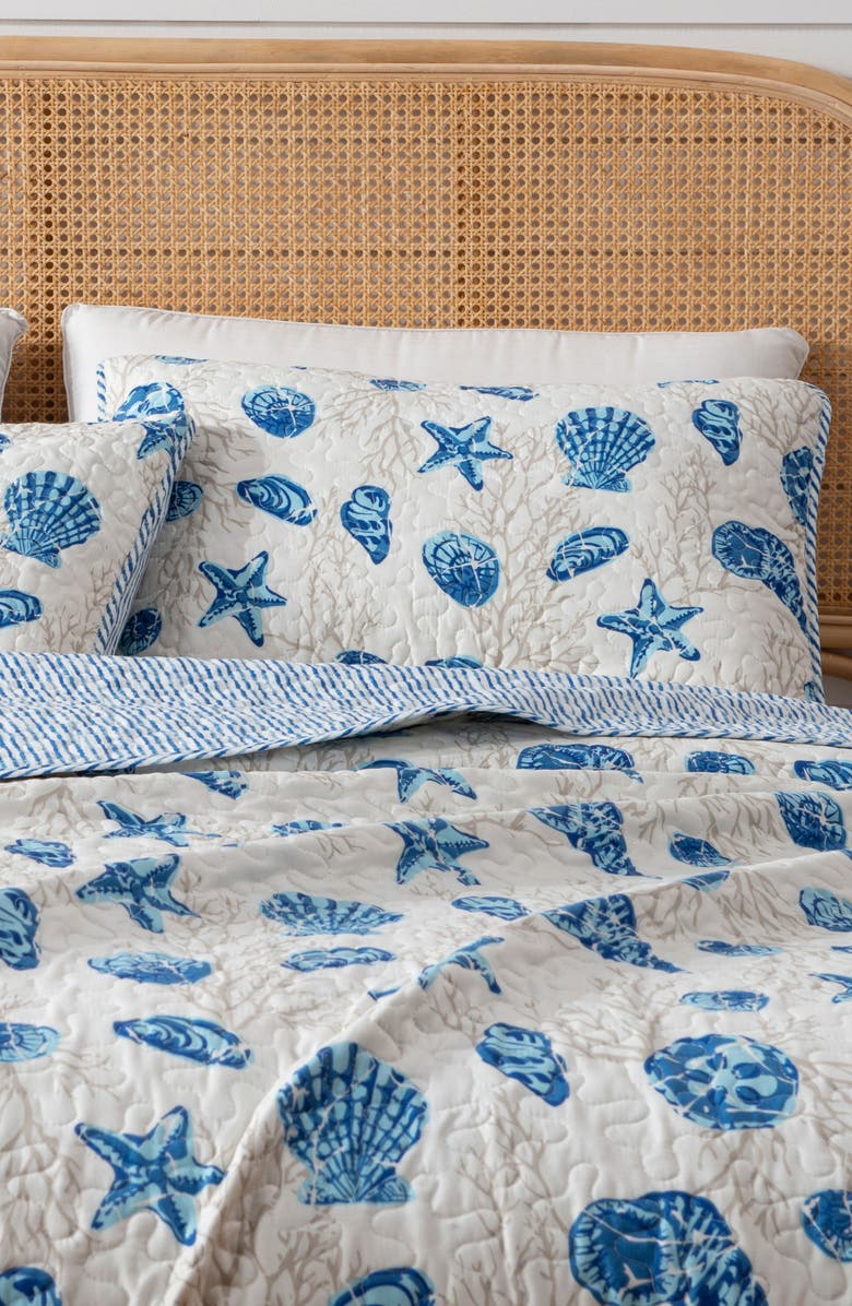 Woven & Weft Blue Coral Reversible Microfiber Quilt Set, Alternate, color, Blue Shells