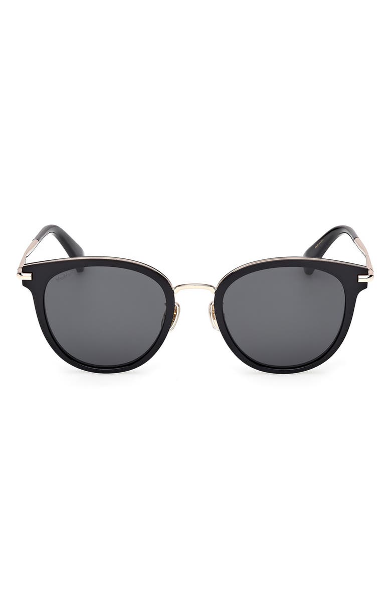 Max Mara 54mm Round Sunglasses, Main, color, Shiny Black / Smoke