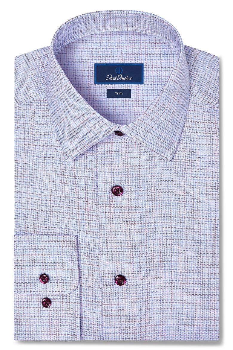 Trim Fit Check Cotton Dress Shirt, Main, color, BLUE/ MERLOT