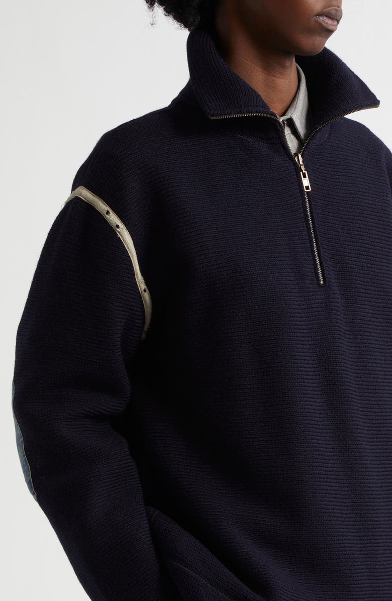 Maison Margiela Elbow Patch Half Zip Wool Pullover, Alternate, color, Navy