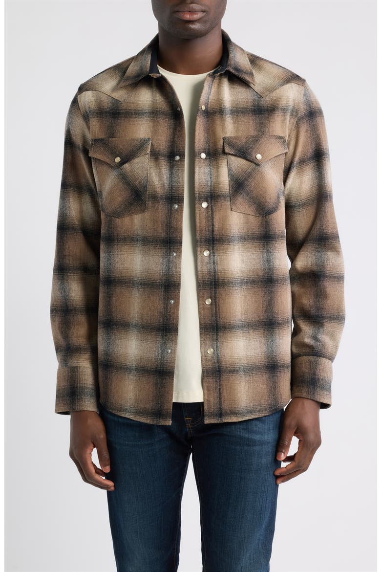 Canyon Plaid Wool Snap-Up Shirt, Main, color, TAN/ TAUPE OMBRE