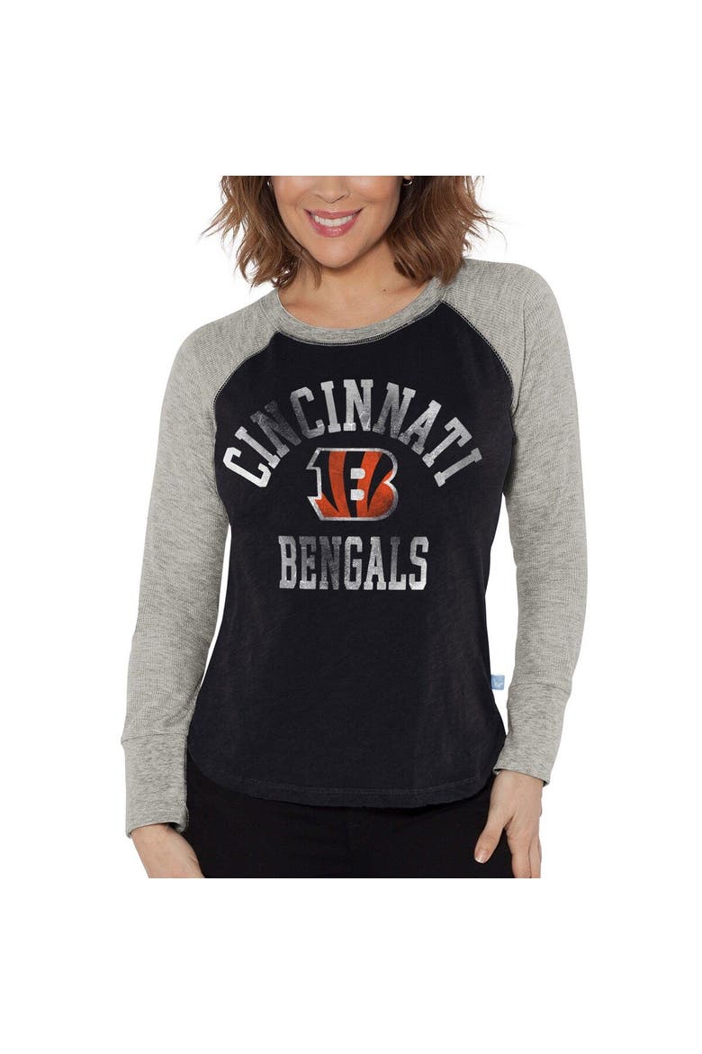 Women's G-III 4Her by Carl Banks Black/Heather Gray Cincinnati Bengals Waffle Knit Raglan Long Sleeve T-Shirt, Main, color, Black