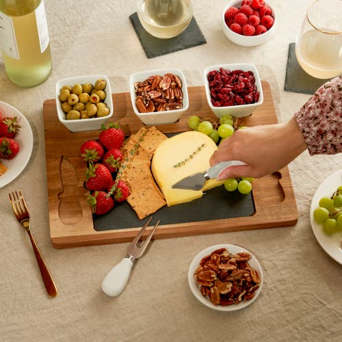 Twine Acacia Wood & Slate Cheese Board Set With Ceramic Bowls In Brown