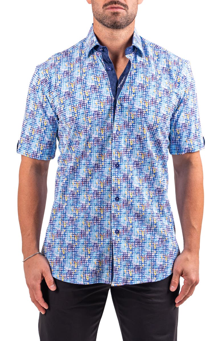 Maceoo Galileo Resistance0324 Blue Short Sleeve Cotton Button-Up Shirt, Main, color, 