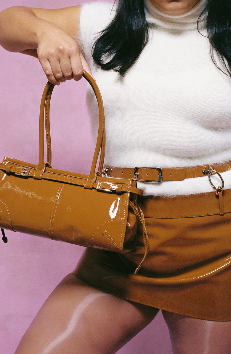 Jeffrey Campbell Pesky Leather Shoulder Bag, Alternate, color, Tan Crinkle Patent