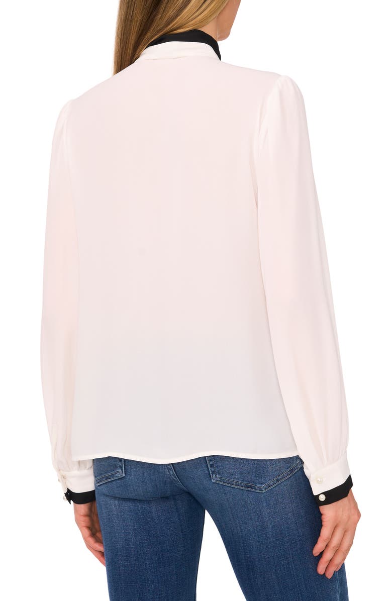 CeCe Tie-Neck Button-Up Shirt, Alternate, color, New Ivory White