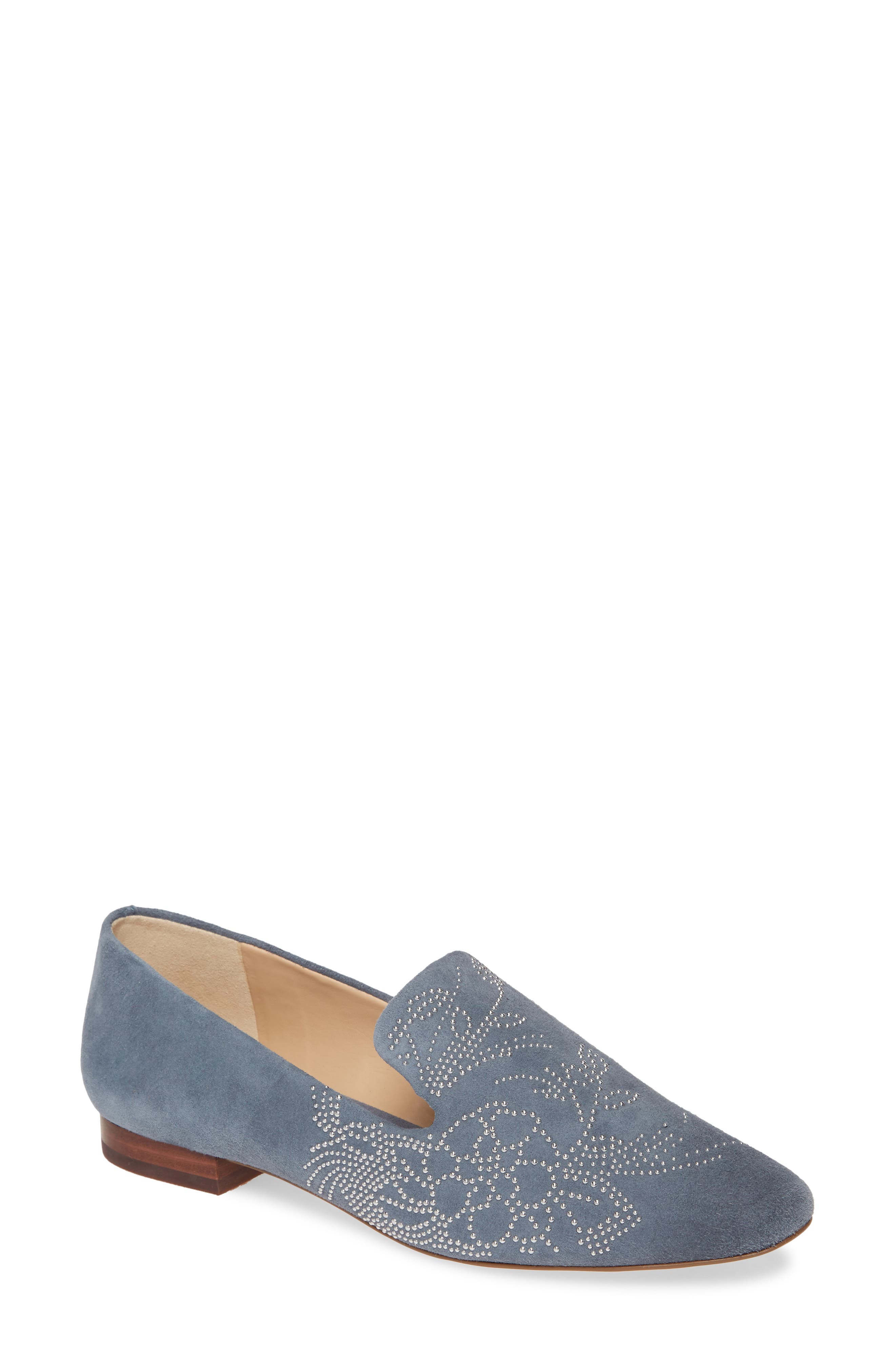 Nova Floral Studded Loafer, Main, color, STEEL BLUE SUEDE