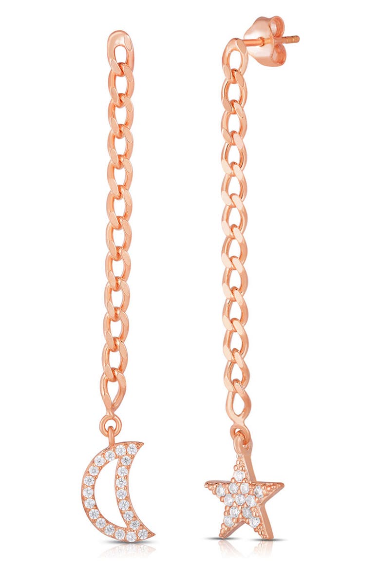 14K Gold Plated Sterling Silver & CZ Celestial Drop Earrings, Main, color, ROSE GOLD