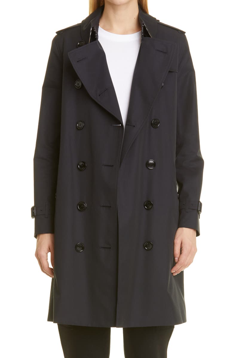 Burberry Kensington Cotton Trench Coat, Main, color, Midnight