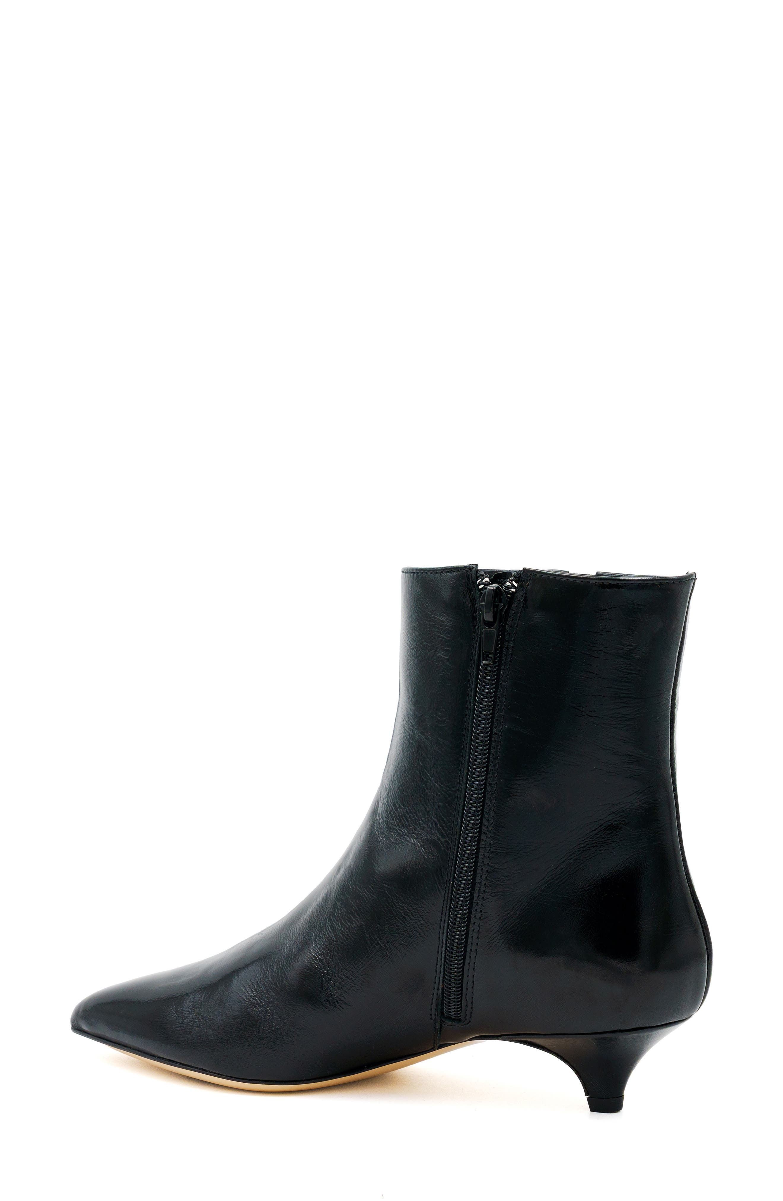 Amaretto Pointed Toe Leather Bootie, Alternate, color, BLACK