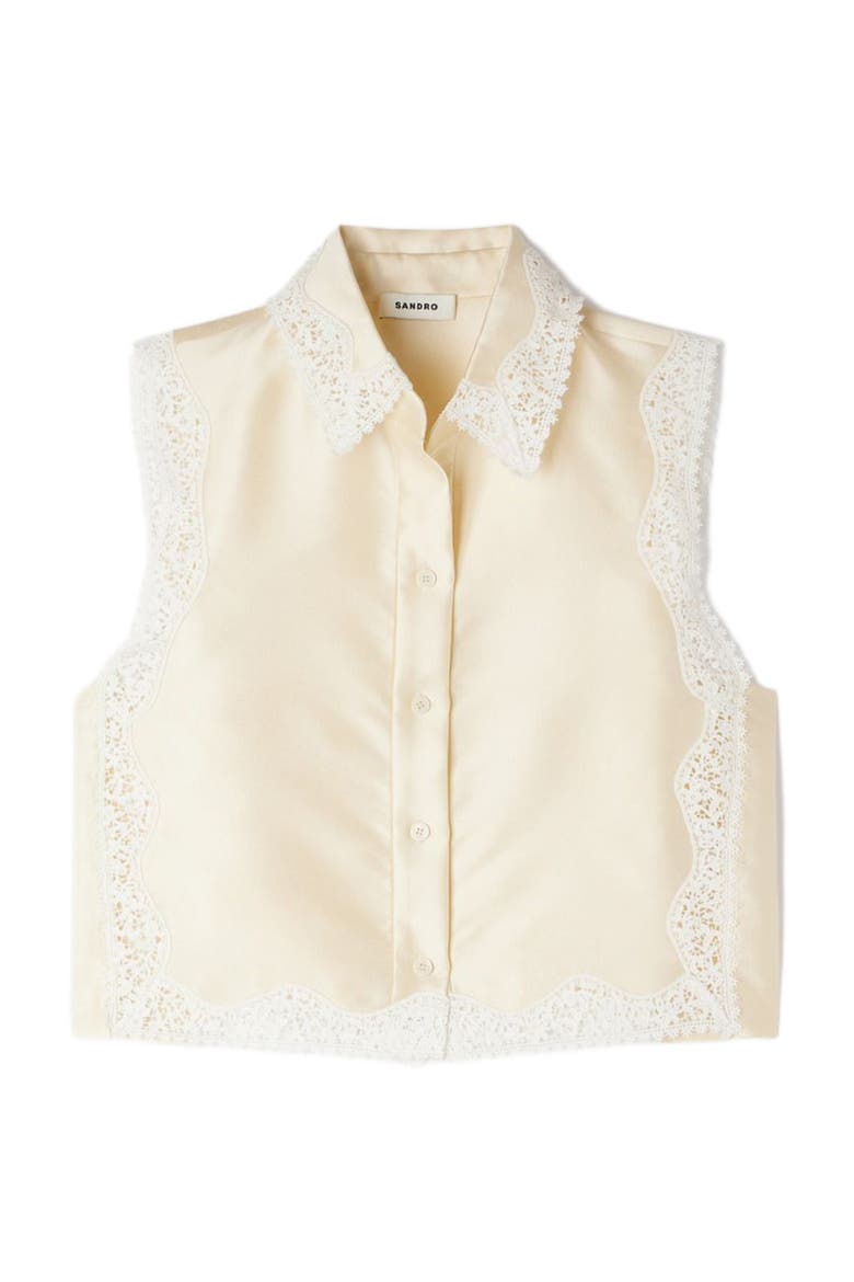 Cropped shirt with lace detail, Alternate, color, Ecru