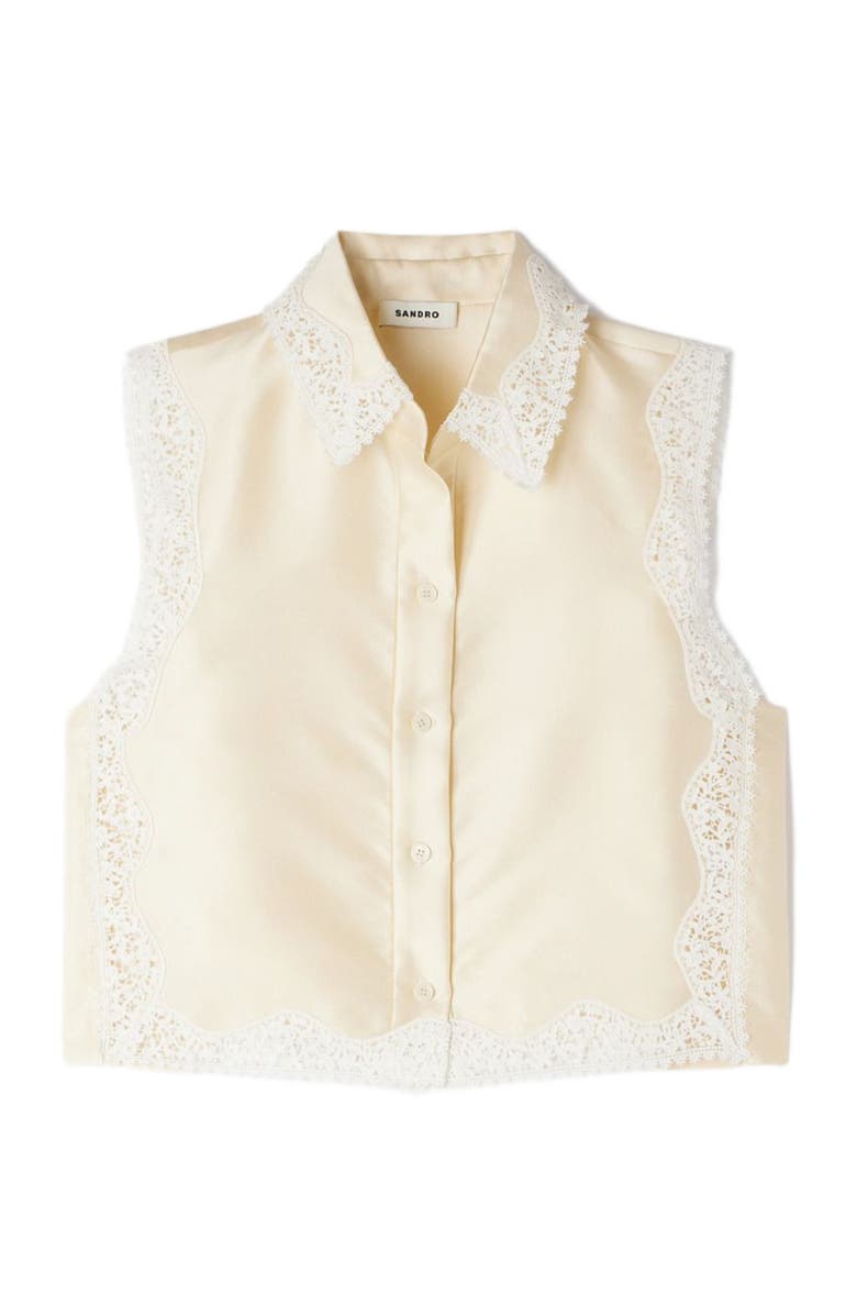 SANDRO Cropped shirt with lace detail, Alternate, color, Ecru