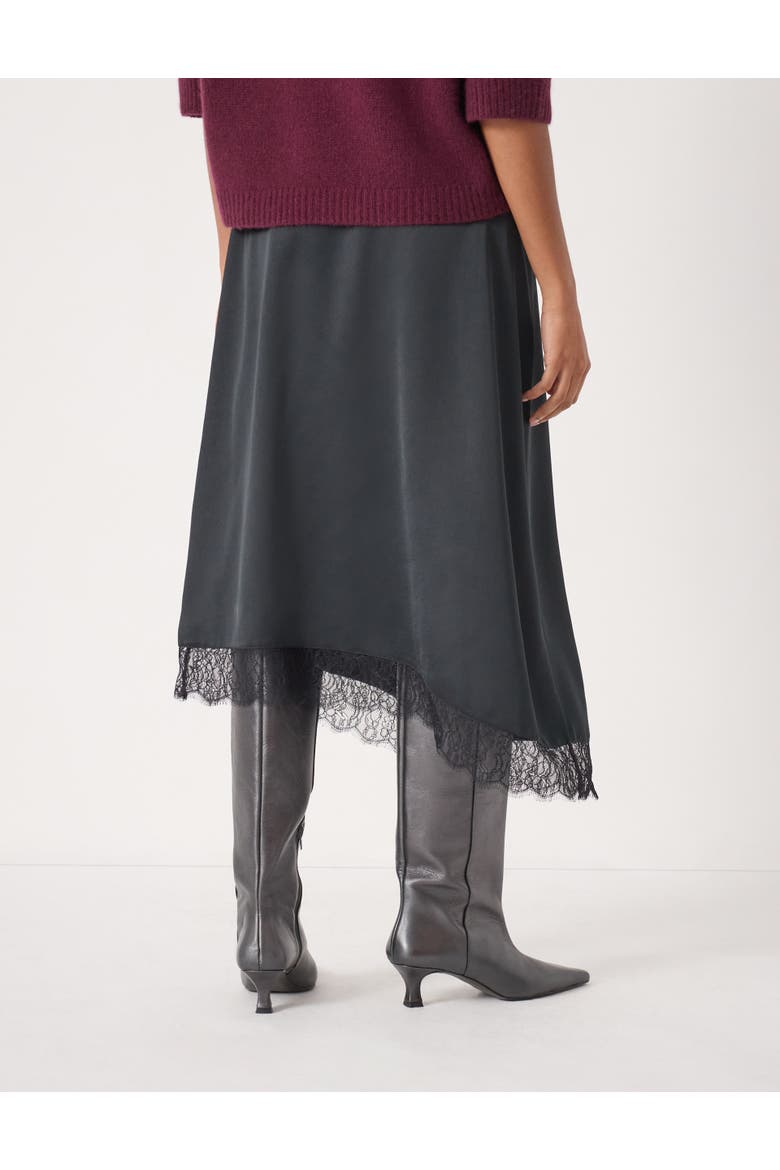Satin Asymmetric Lace Trim Skirt, Alternate, color, Black
