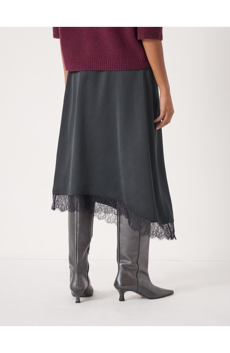 Hush Satin Asymmetric Lace Trim Skirt, Alternate, color, Black