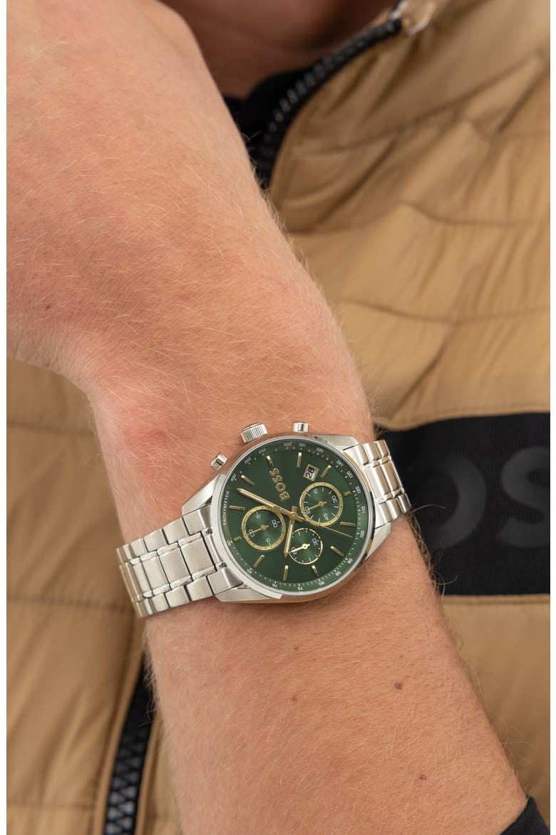 Grand Prix Chronograph Bracelet Watch, 44.5mm, Alternate, color, GREEN