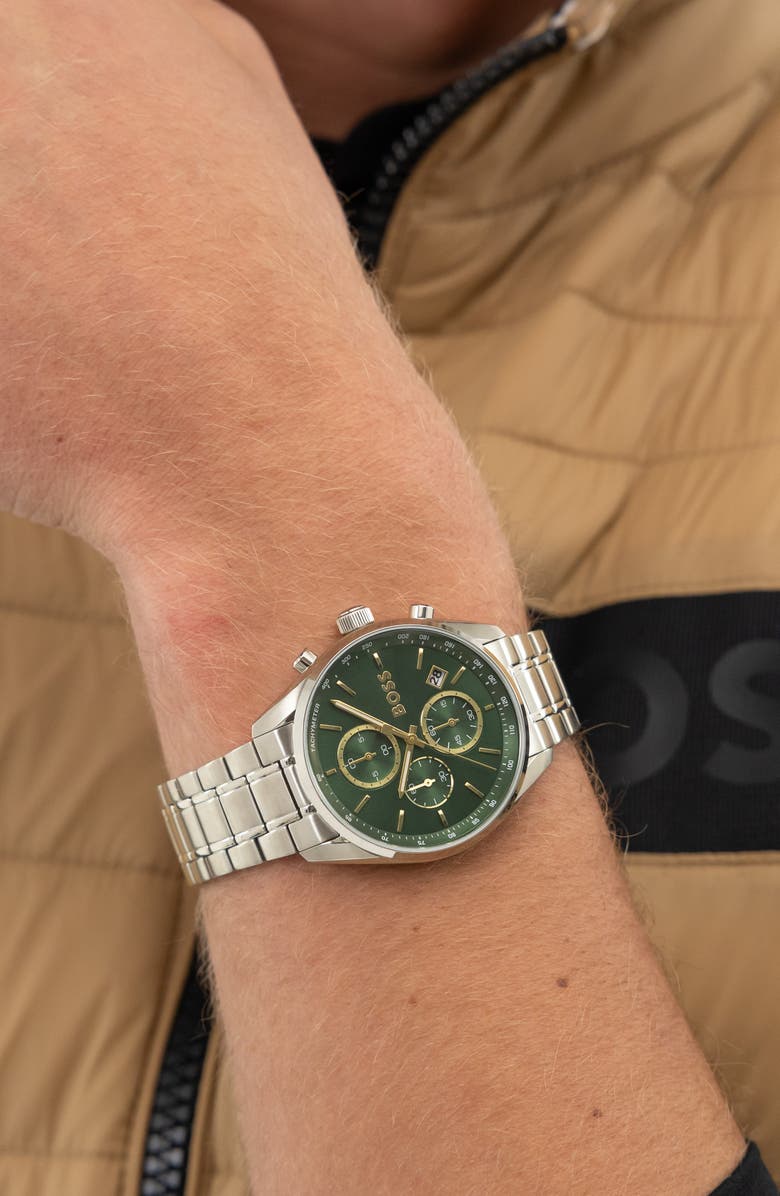 BOSS Grand Prix Chronograph Bracelet Watch, 44.5mm, Alternate, color, Green