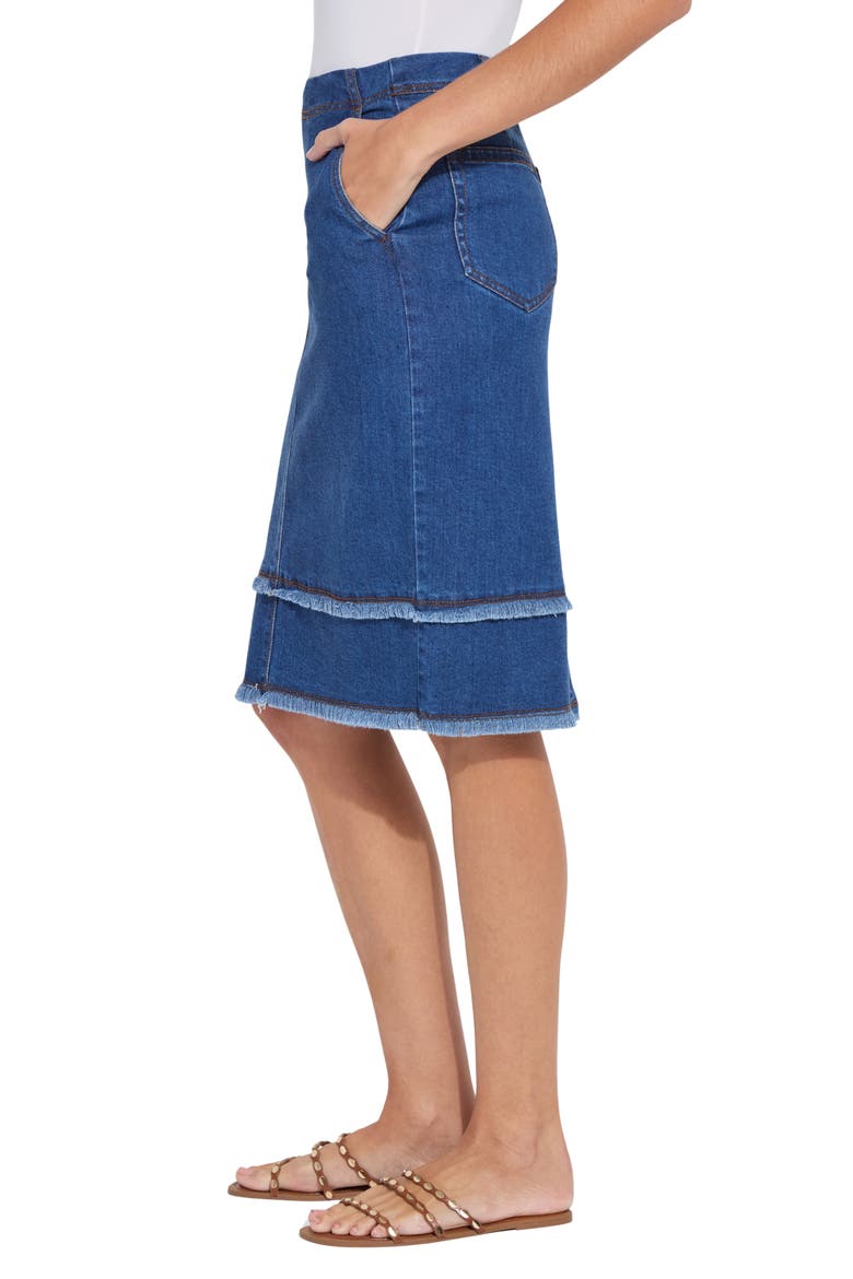Evelina Fringe Denim Midi Skirt, Alternate, color, MID WASH