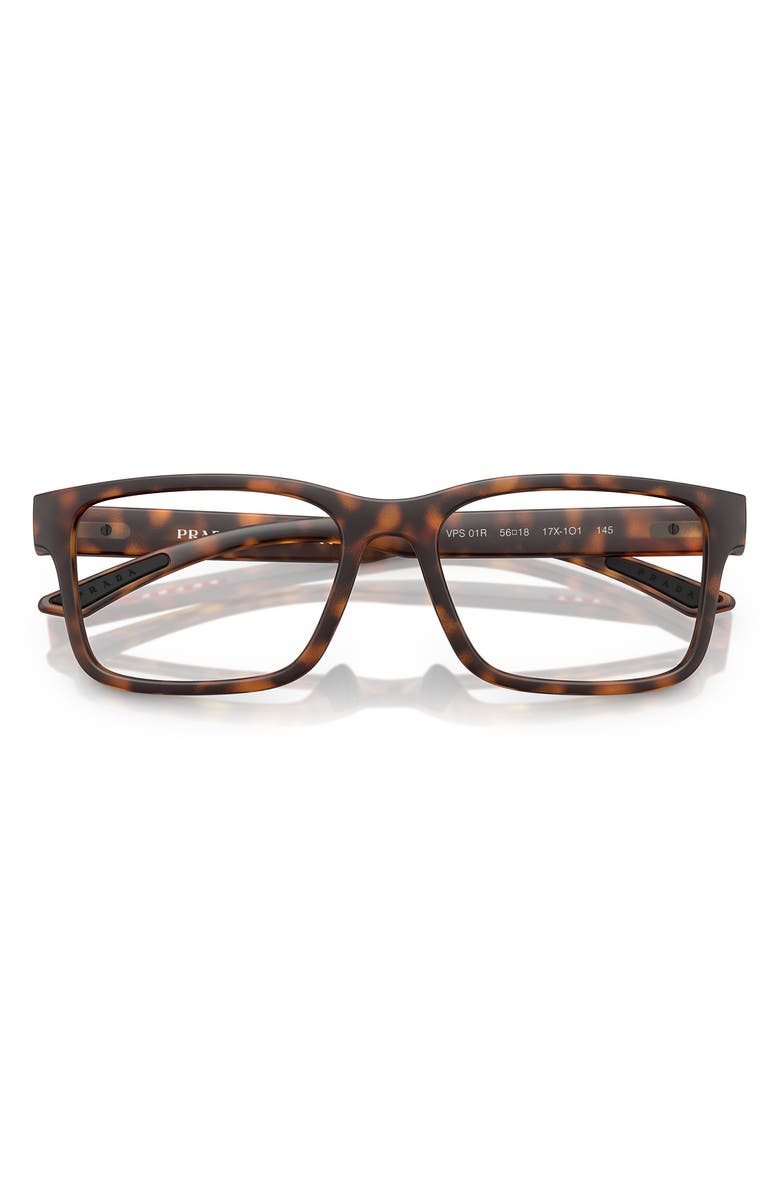 Prada Linea Rossa 56mm Rectangular Optical Glasses, Alternate, color, Dark Tort