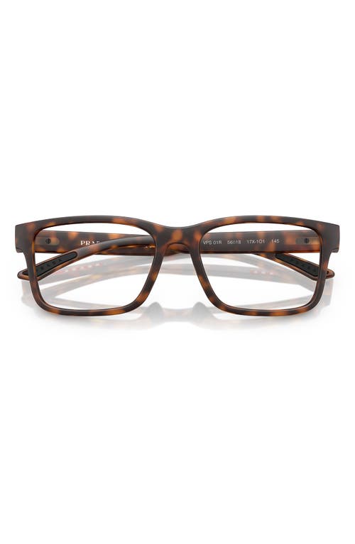 Prada Linea Rossa 56mm Rectangular Optical Glasses In Dark Tort