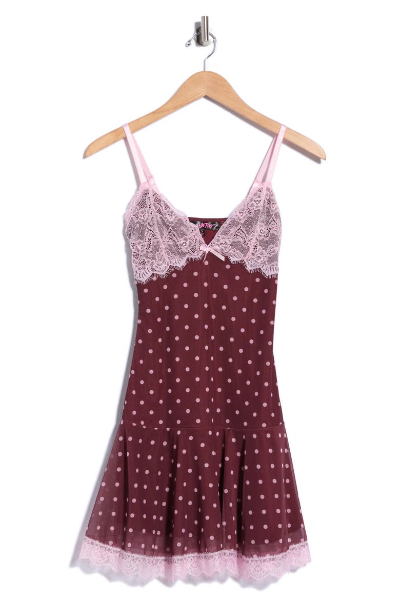 Lace Trim Drop Waist Minidress, Main, color, BURGUNDY