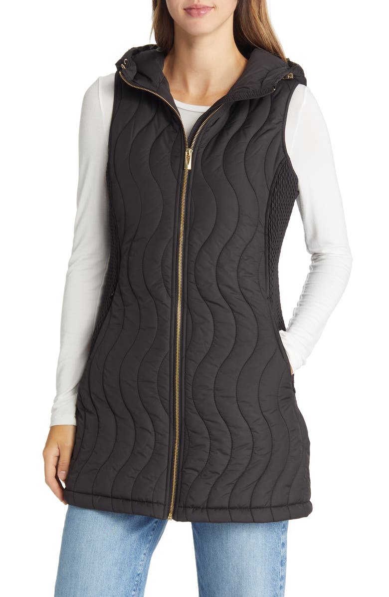 Via Spiga Hooded Wave Quilted Water Repellent Vest, Alternate, color,
