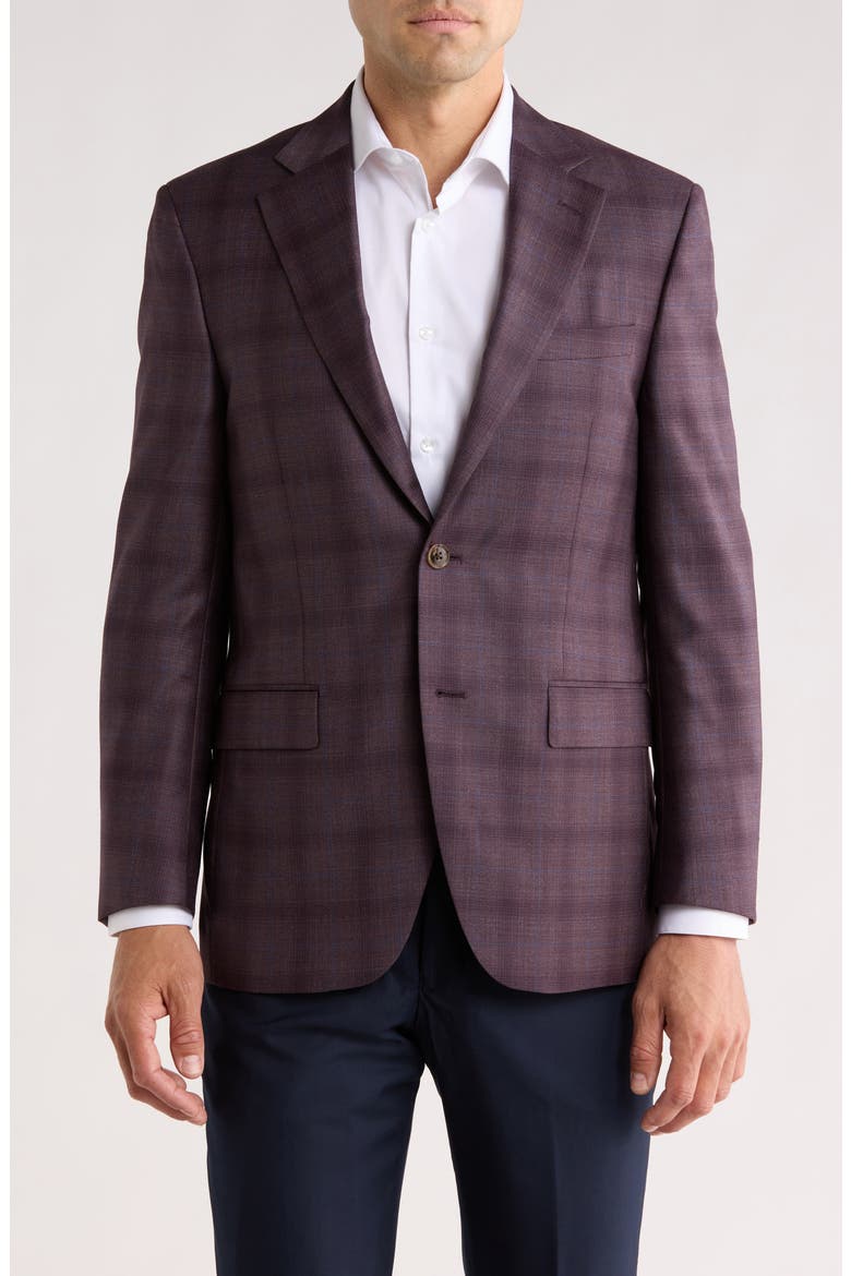 Flynn Classic Fit Plaid Wool Sport Coat, Main, color, DARK RED