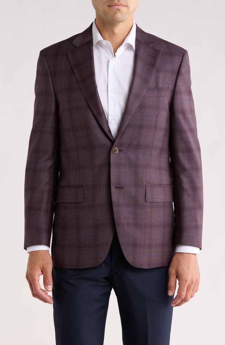 Peter Millar Flynn Classic Fit Plaid Wool Sport Coat, Main, color, Dark Red