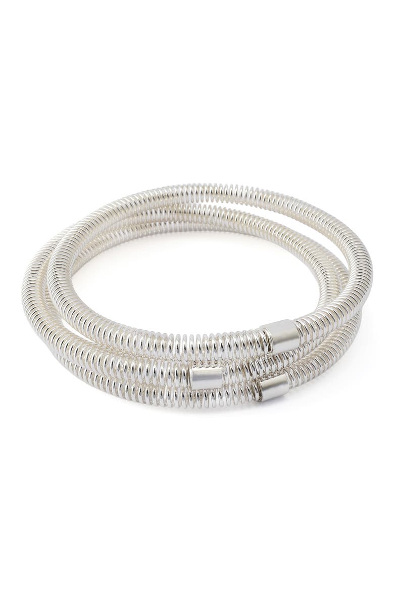 Set of Three Coiled Bangles, Alternate, color, SILVER