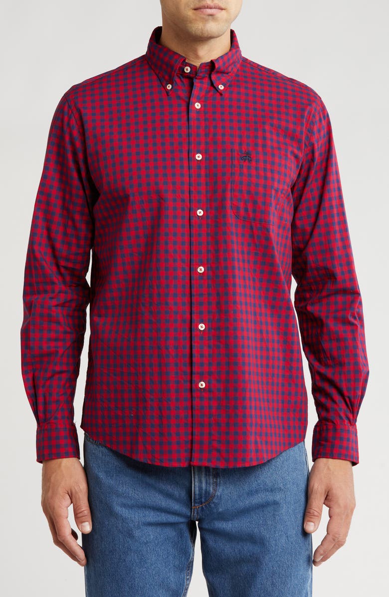Brooks Brothers Regular Fit Gingham Cotton Button-Up Shirt, Main, color, 