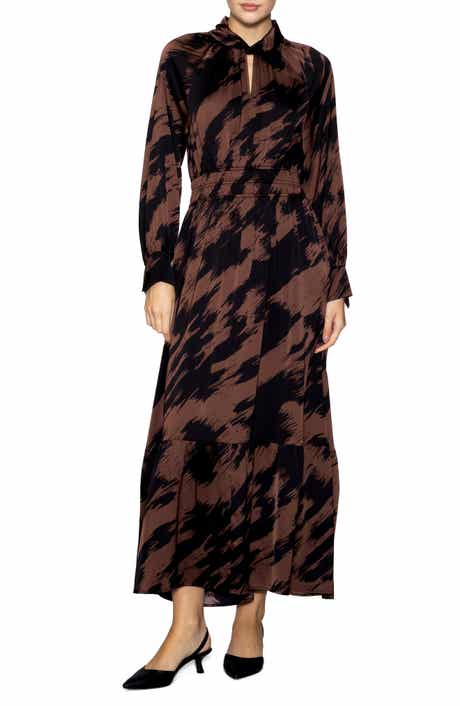 MELLODAY Brushstroke Print Long Sleeve Maxi Dress