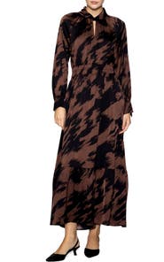 MELLODAY Brushstroke Print Long Sleeve Maxi Dress