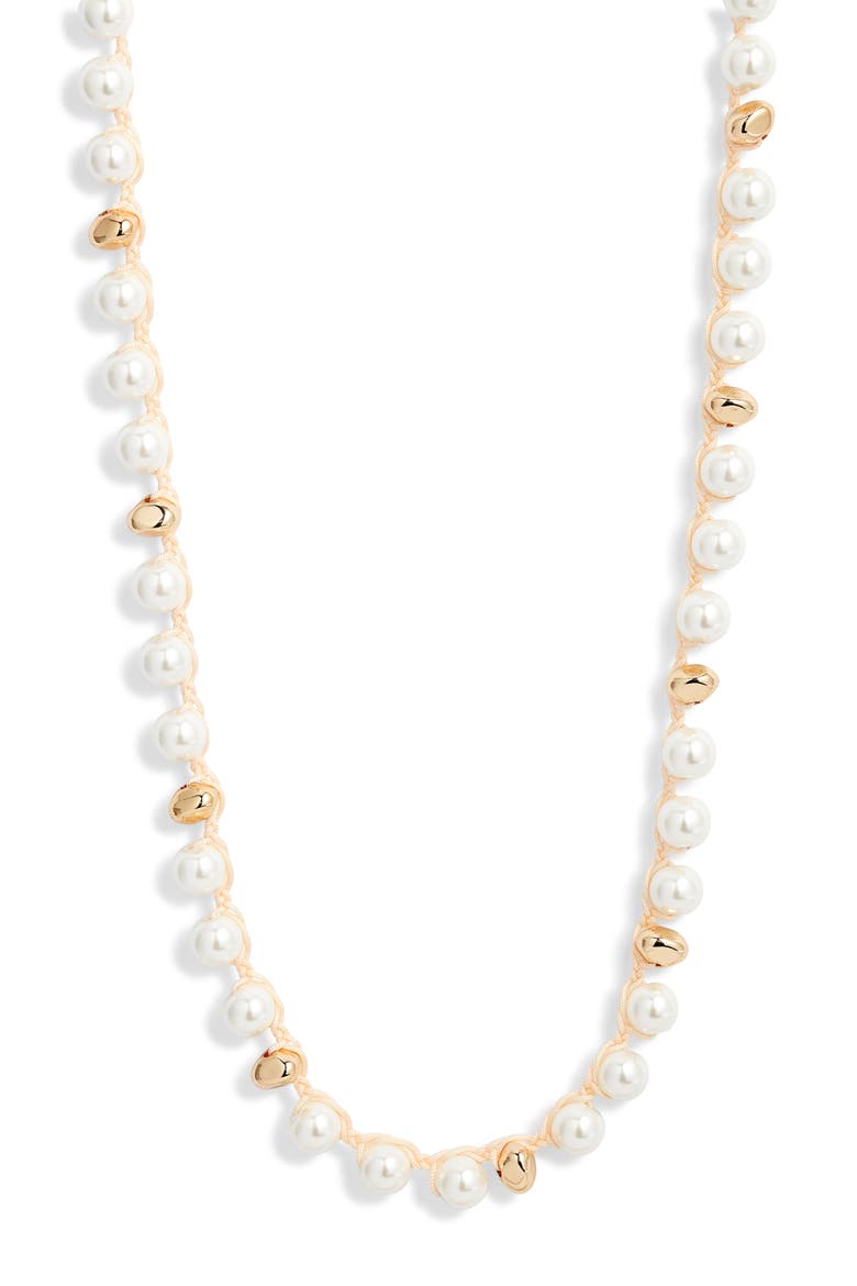 Faux Pearl Macramé Long Necklace, Main, color, WHITE- NATURAL