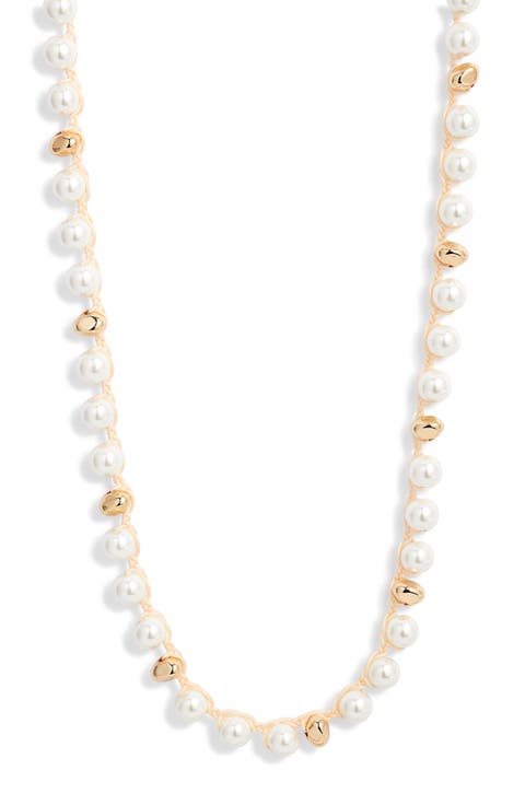 Faux Pearl Macramé Long Necklace