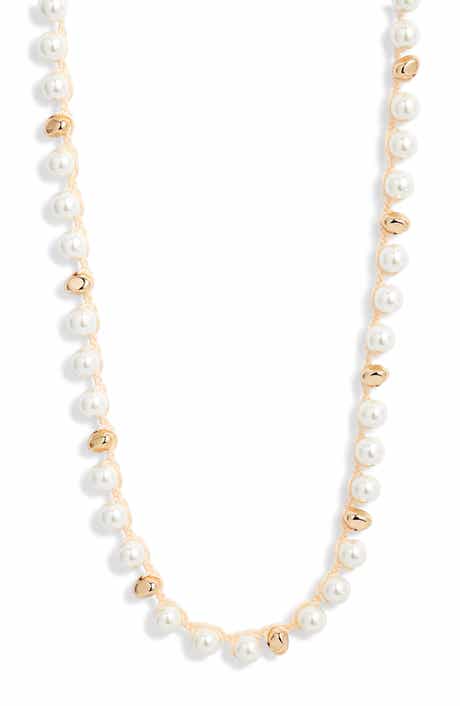 Nordstrom Faux Pearl Macramé Long Necklace