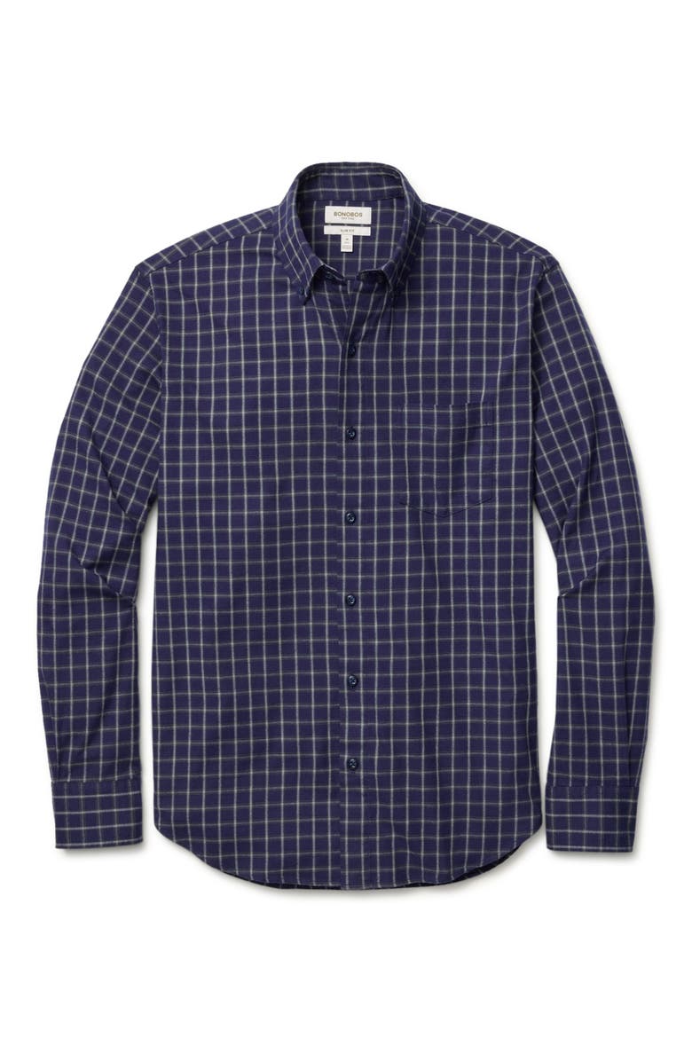 Everyday Lightweight Flannel Plaid Button-Up Shirt, Alternate, color, NAVY BLUE RUFUS PLAID
