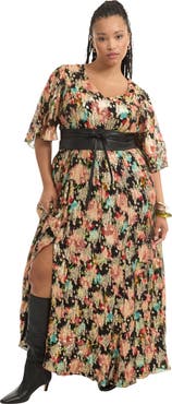 June + Vie Metallic Printed Maxi Dress