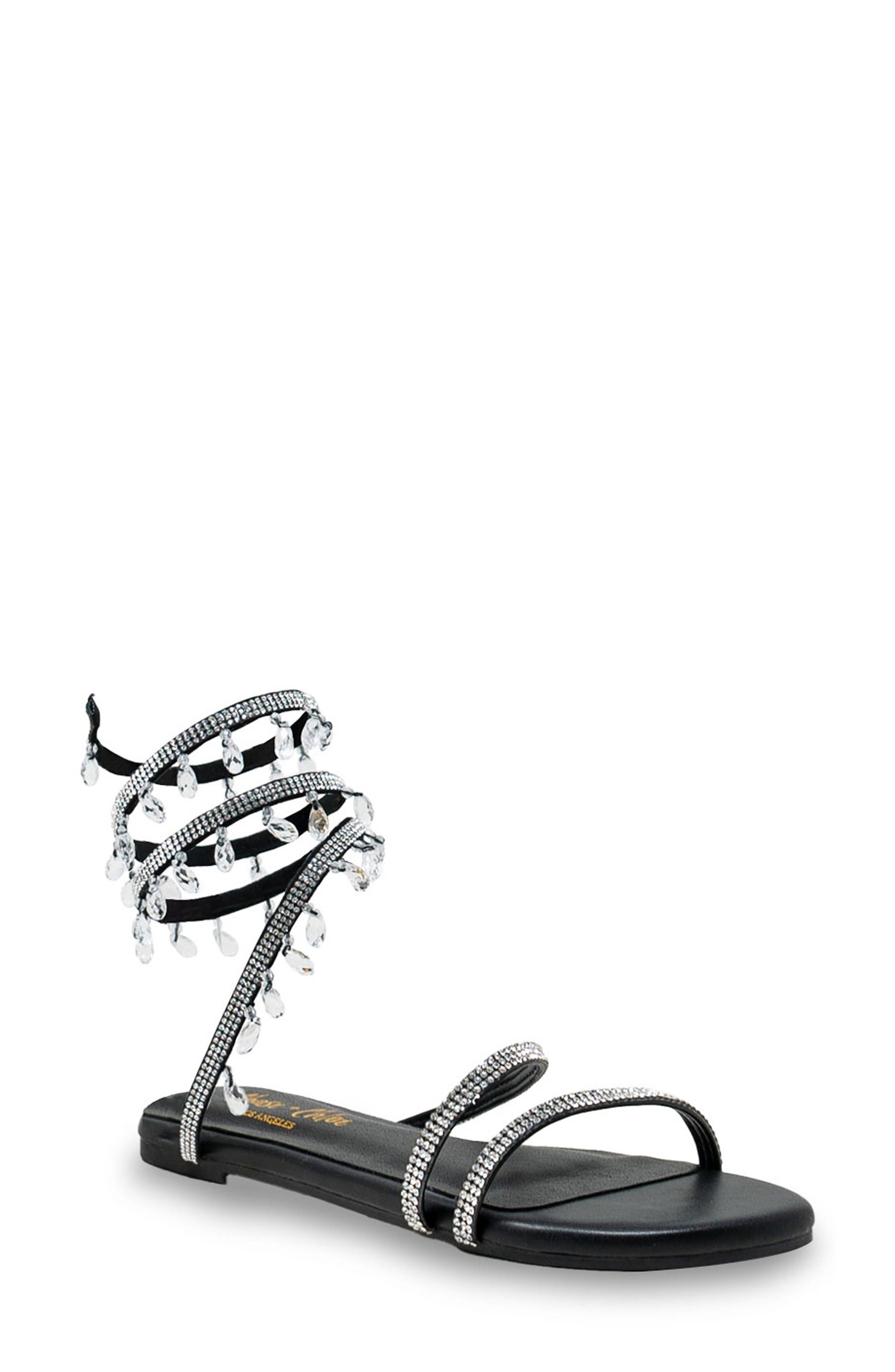 CHASE AND CHLOE Irma Rhinestone Coil Ankle Wrap Sandal