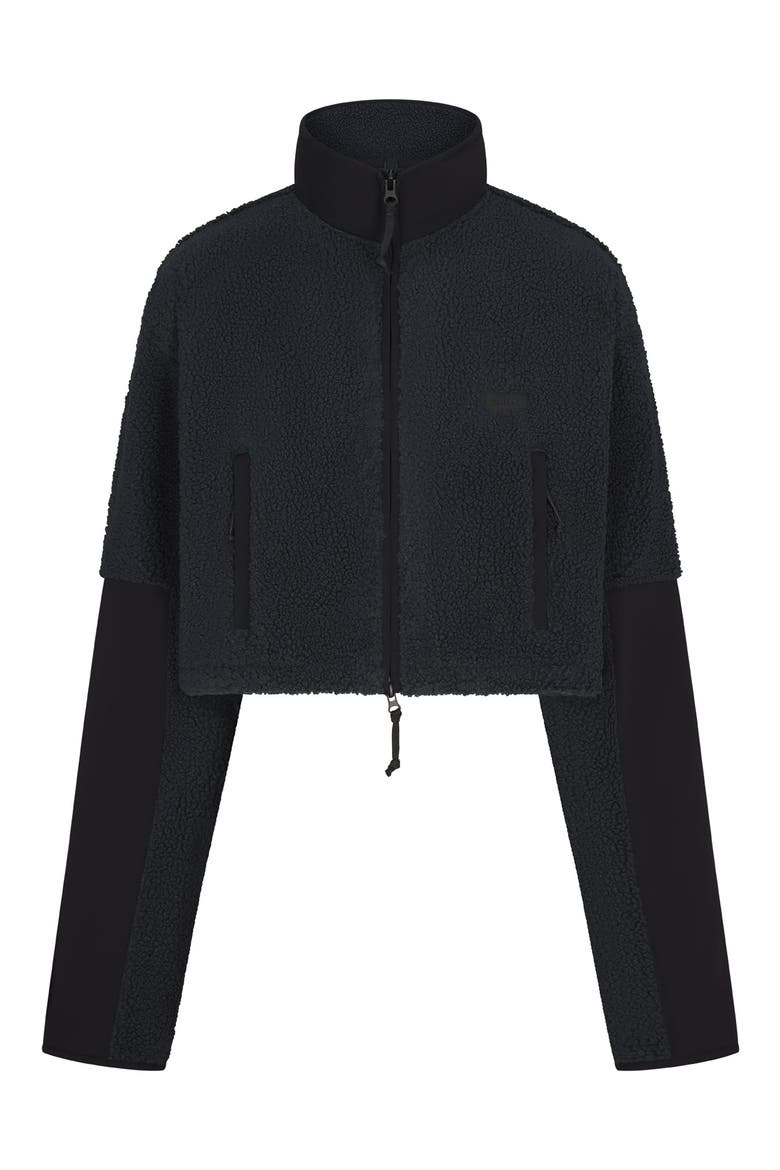 Faux Shearling Crop Jacket, Alternate, color, DARK TEAL