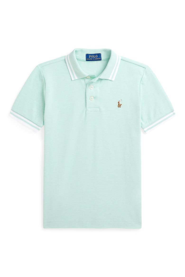Kids' Tipped Cotton Piqué Polo, Main, color, GREEN
