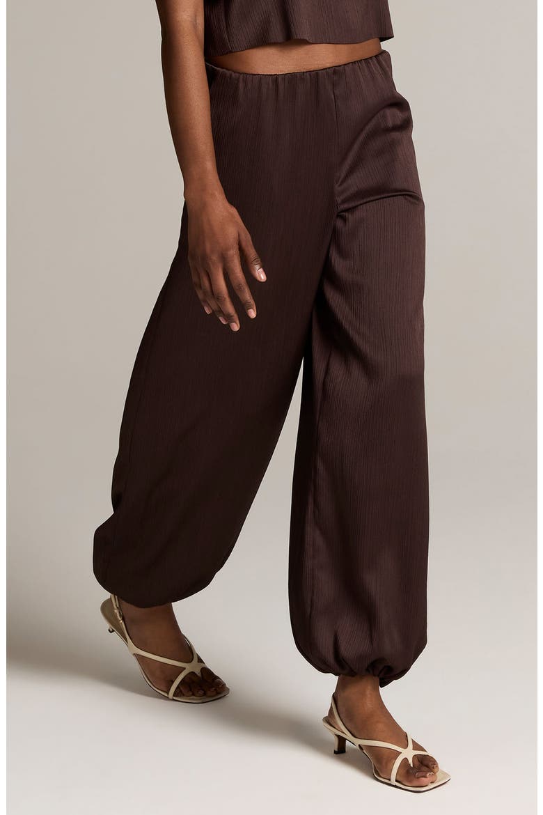 Plissé Drawcord-Hem Satin Pants, Alternate, color, IRON