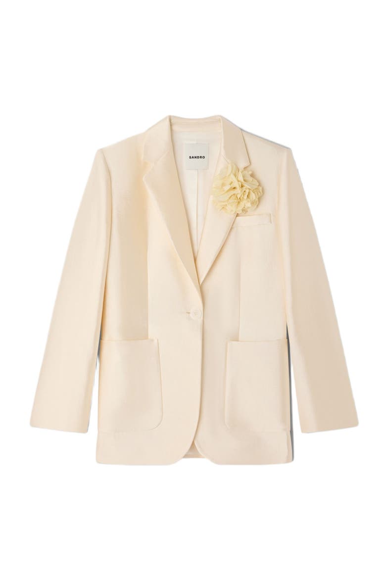 Satin jacket with flower detail, Alternate, color, Cream