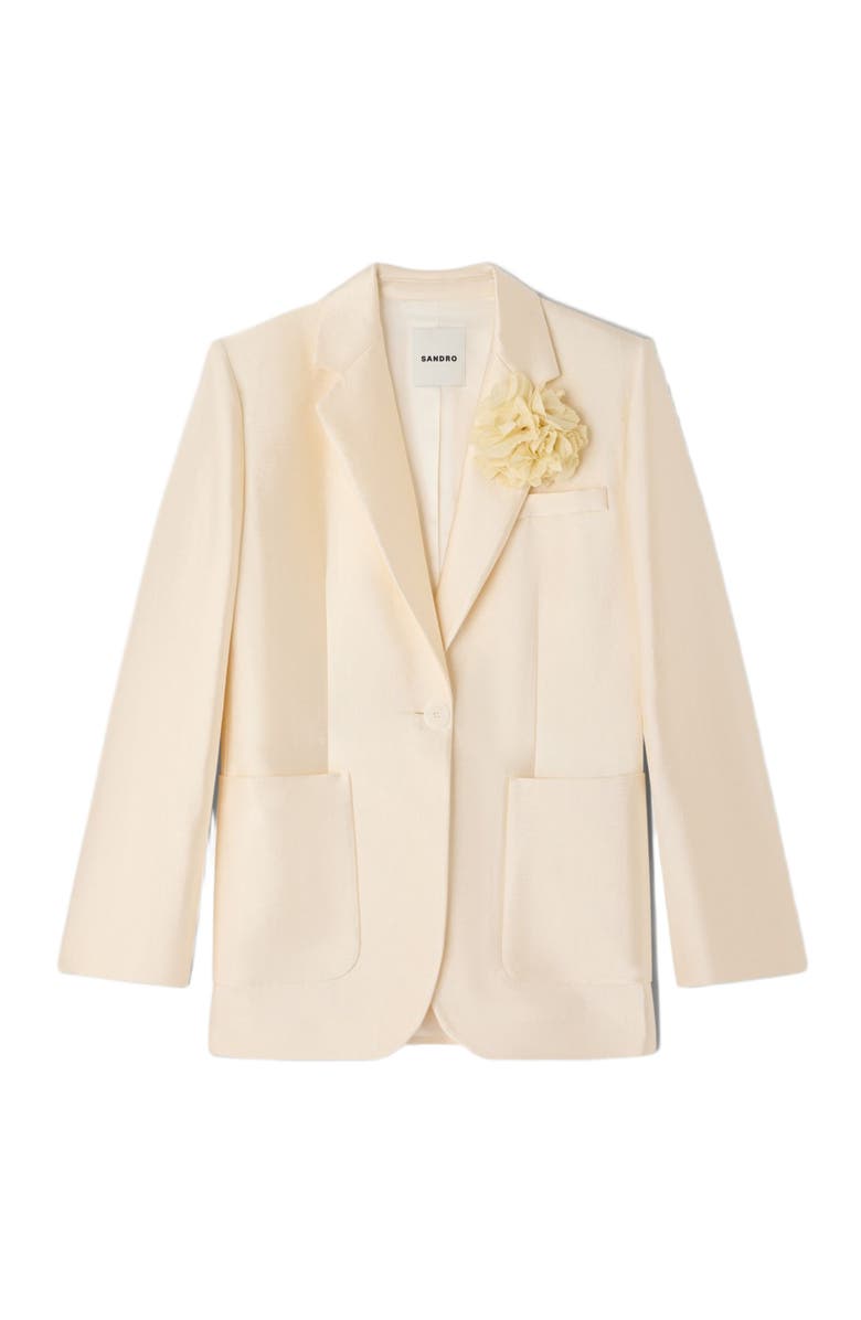 SANDRO Satin jacket with flower detail, Alternate, color, Cream