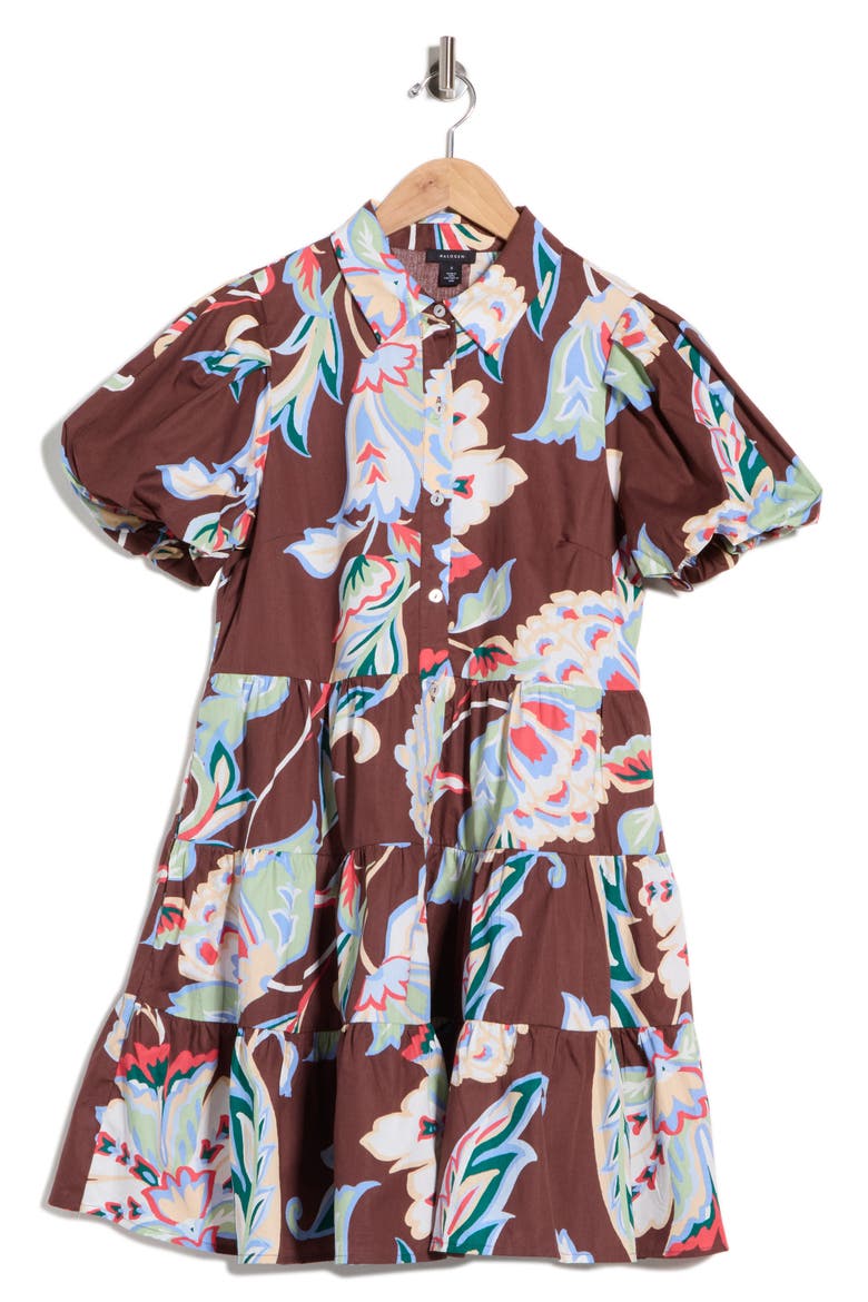 Tiered Puff Sleeve Shirtdress, Main, color, DEEP MAHOGANY