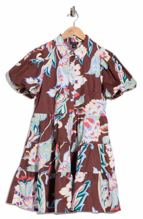 Tiered Puff Sleeve Shirtdress