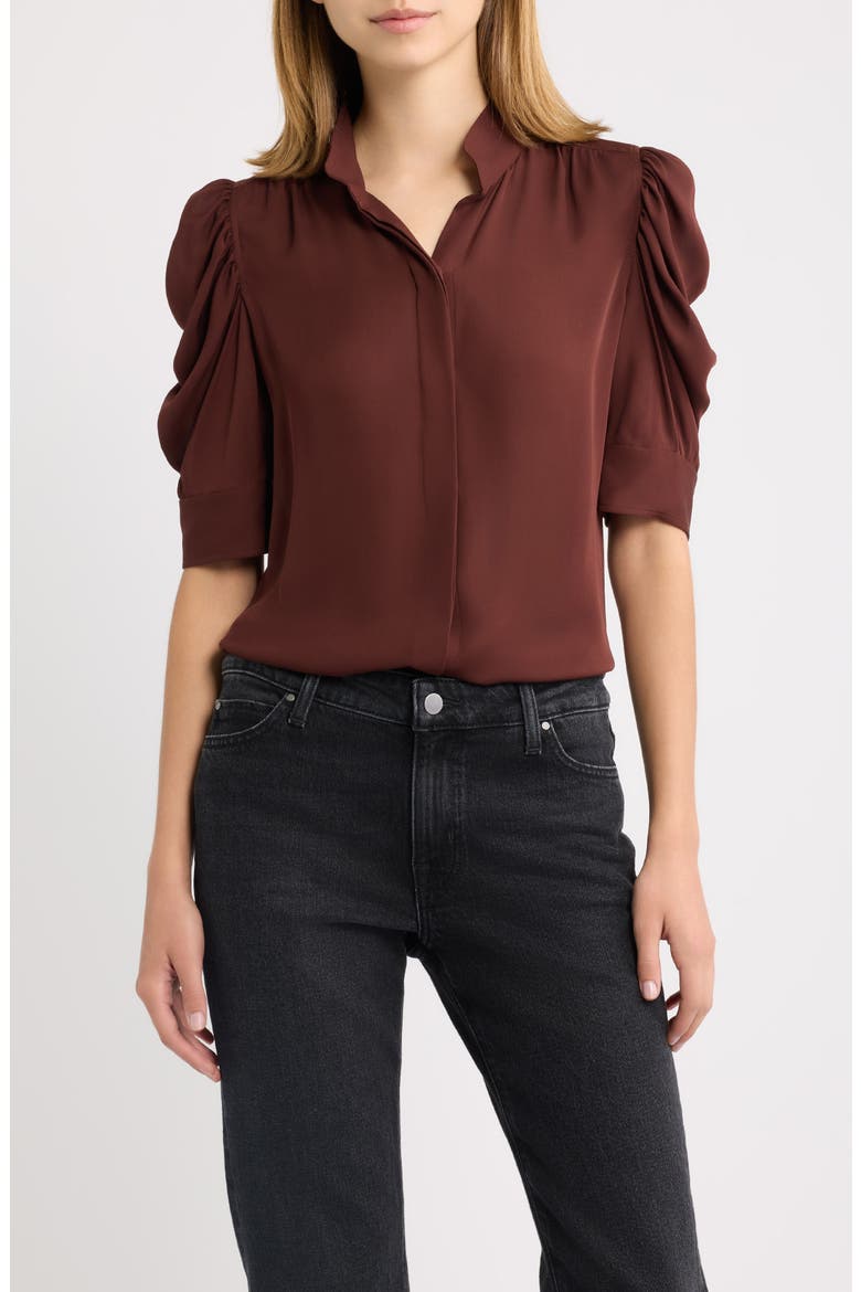 The Gillian Ruched Sleeve Silk Top, Main, color, CURRANT