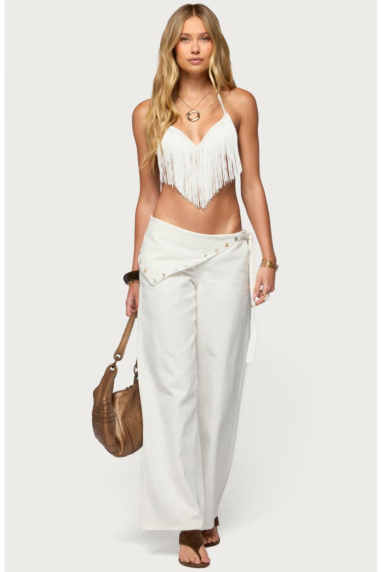 Button Foldover Low Rise Wide Leg Jeans, Alternate, color, OFF-WHITE