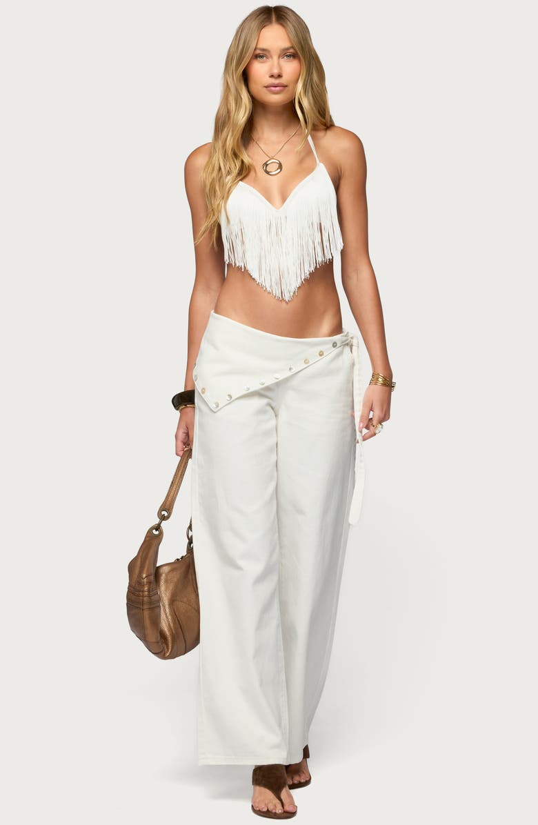 EDIKTED Button Foldover Low Rise Wide Leg Jeans, Alternate, color, Off-White