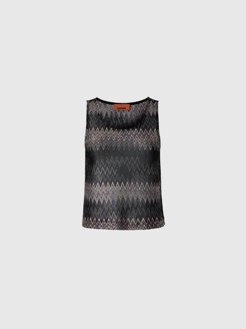 Sleeveless Viscose Lamé Chevron Top