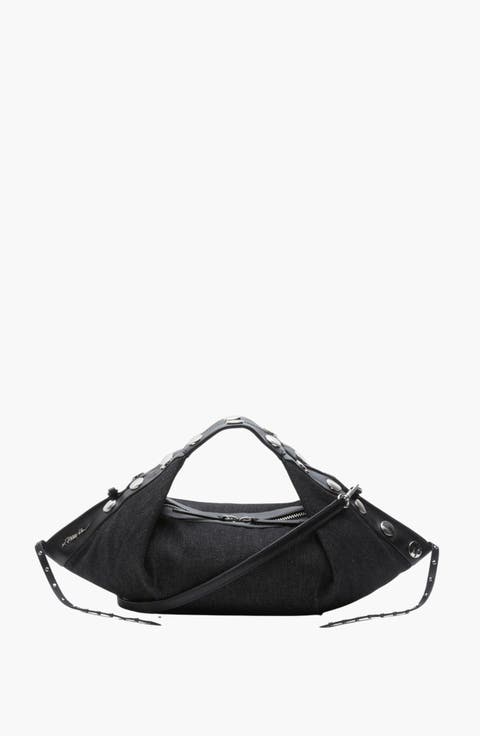 Studded Denim Mini Luna Bag
