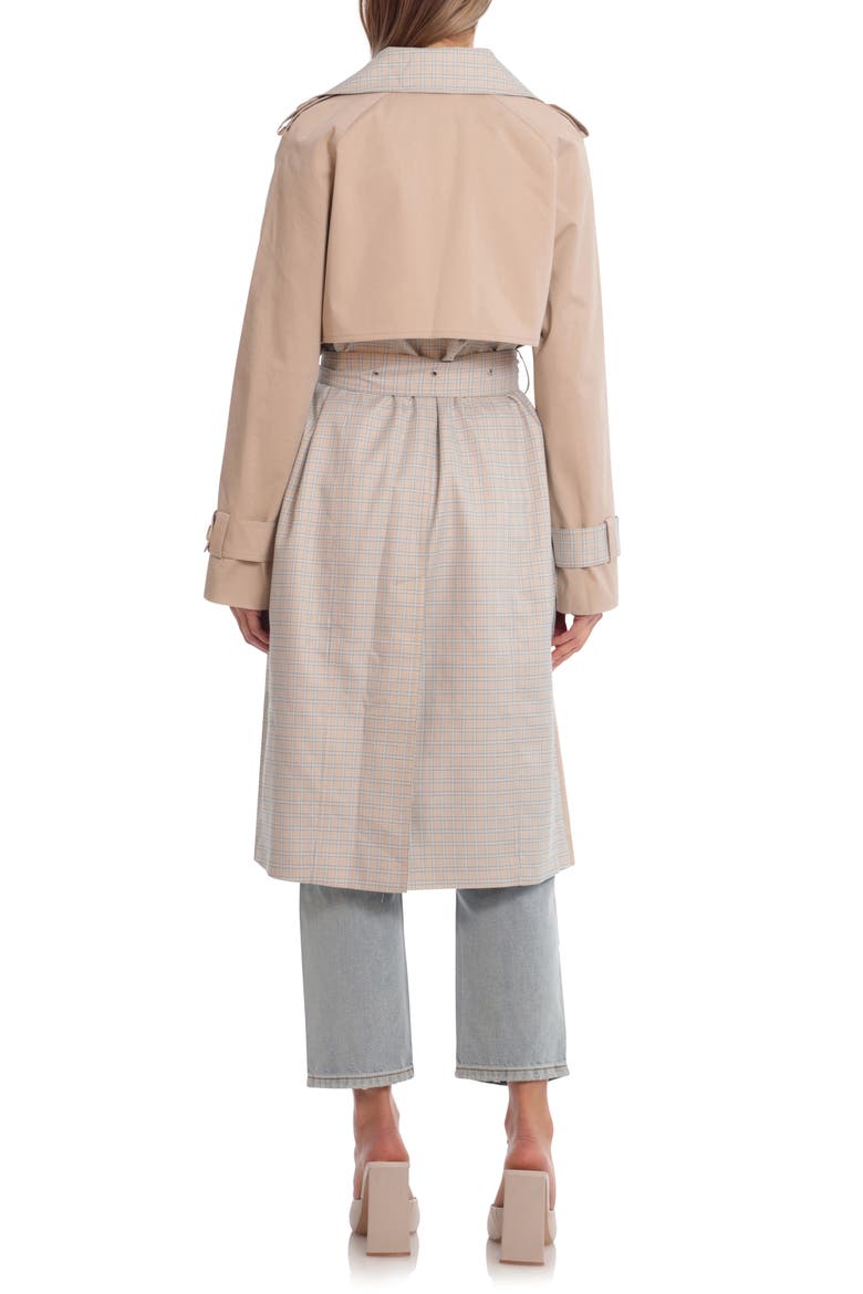 Combo Trench Coat, Alternate, color, GREIGE PLAID
